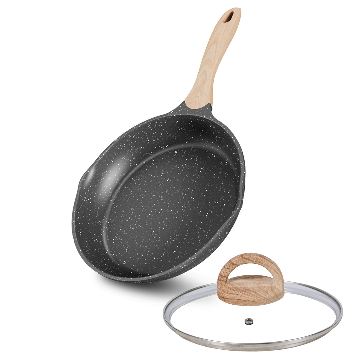 JEETEE Non-stick Wok Pan with Glass Lid, Granite Stone Coating Cookwar –  JEETEE STORE