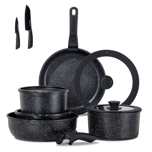 JEETEE Pots and Pans Set Non Stick 17pcs, Cookware Set with Removable Handle