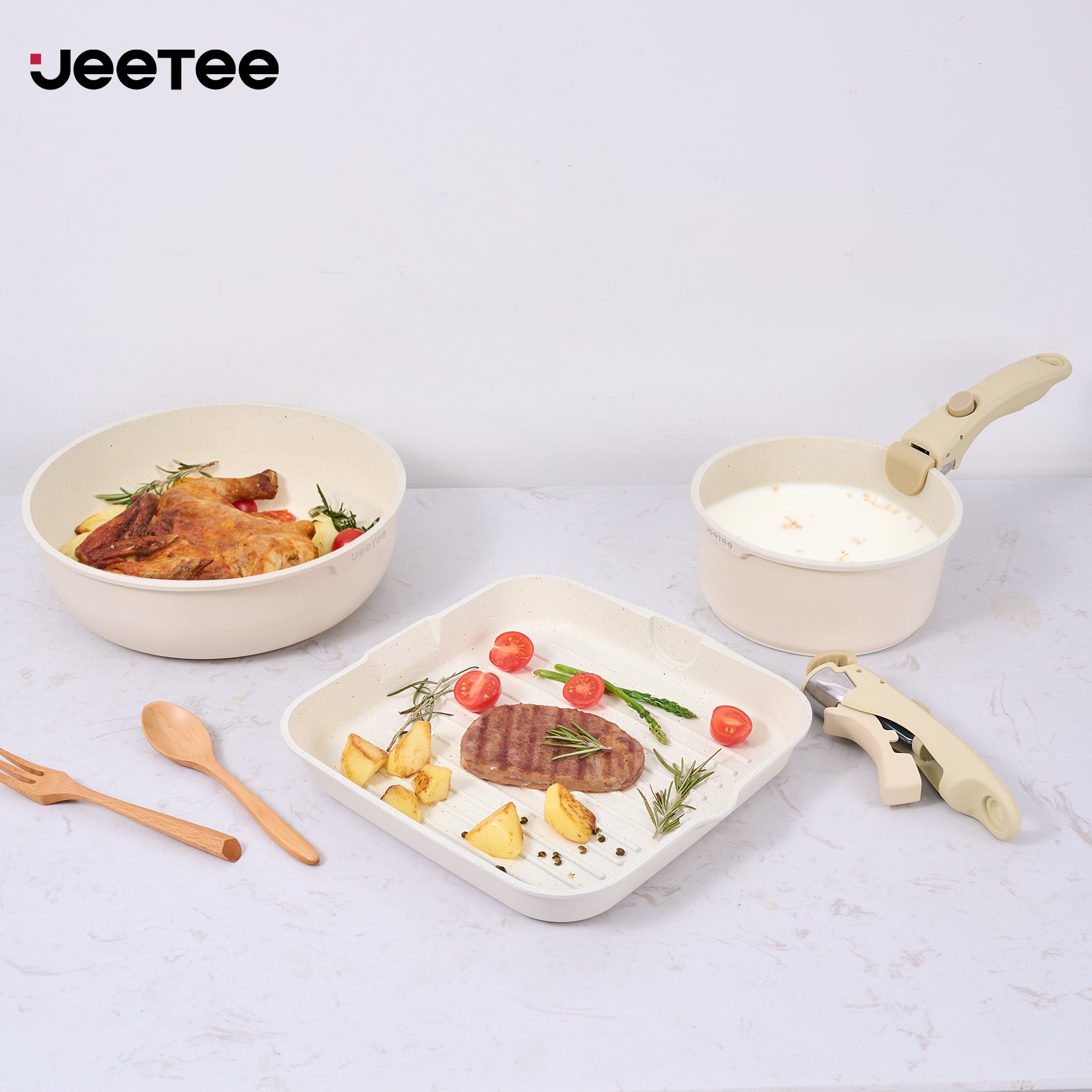 JEETEE Pots and Pans Set Non Stick 26pcs, Cookware Set with Removable Handle