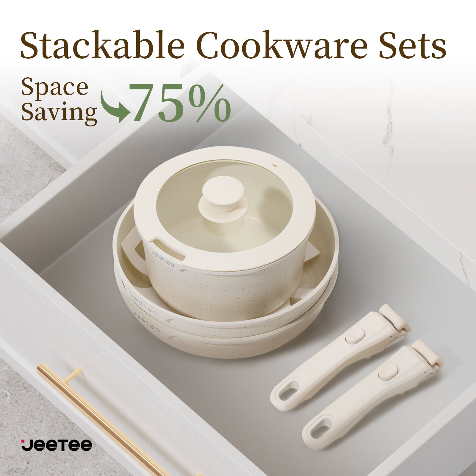 JEETEE Pots and Pans Set Non Stick 17pcs, Cookware Set with Removable Handle