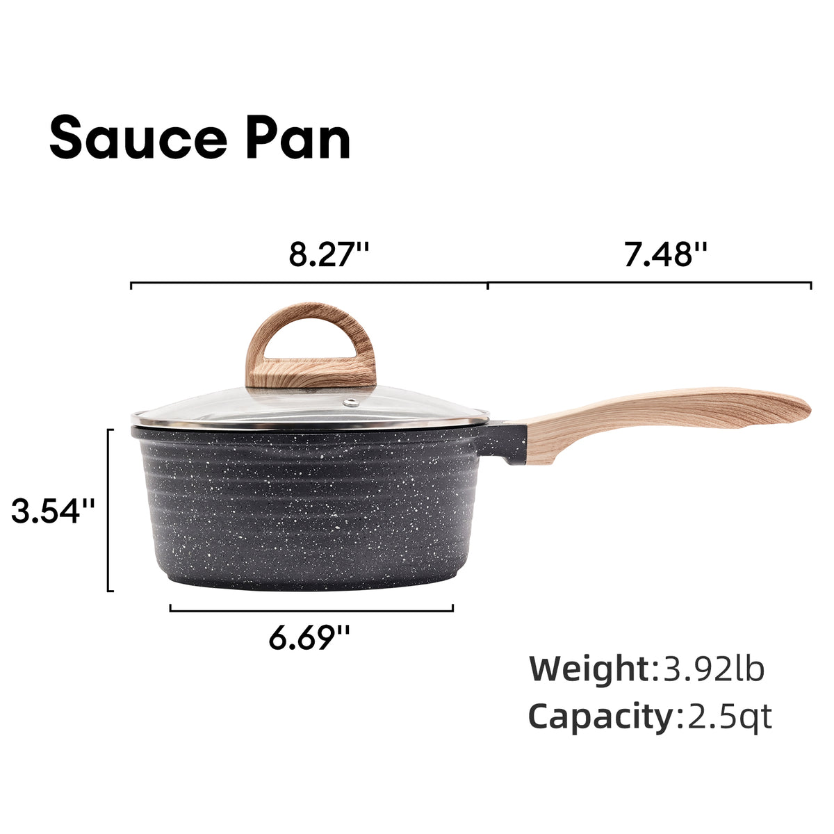  JEETEE 2.5 Quart Sauce Pan with Lid, Non Stick Small