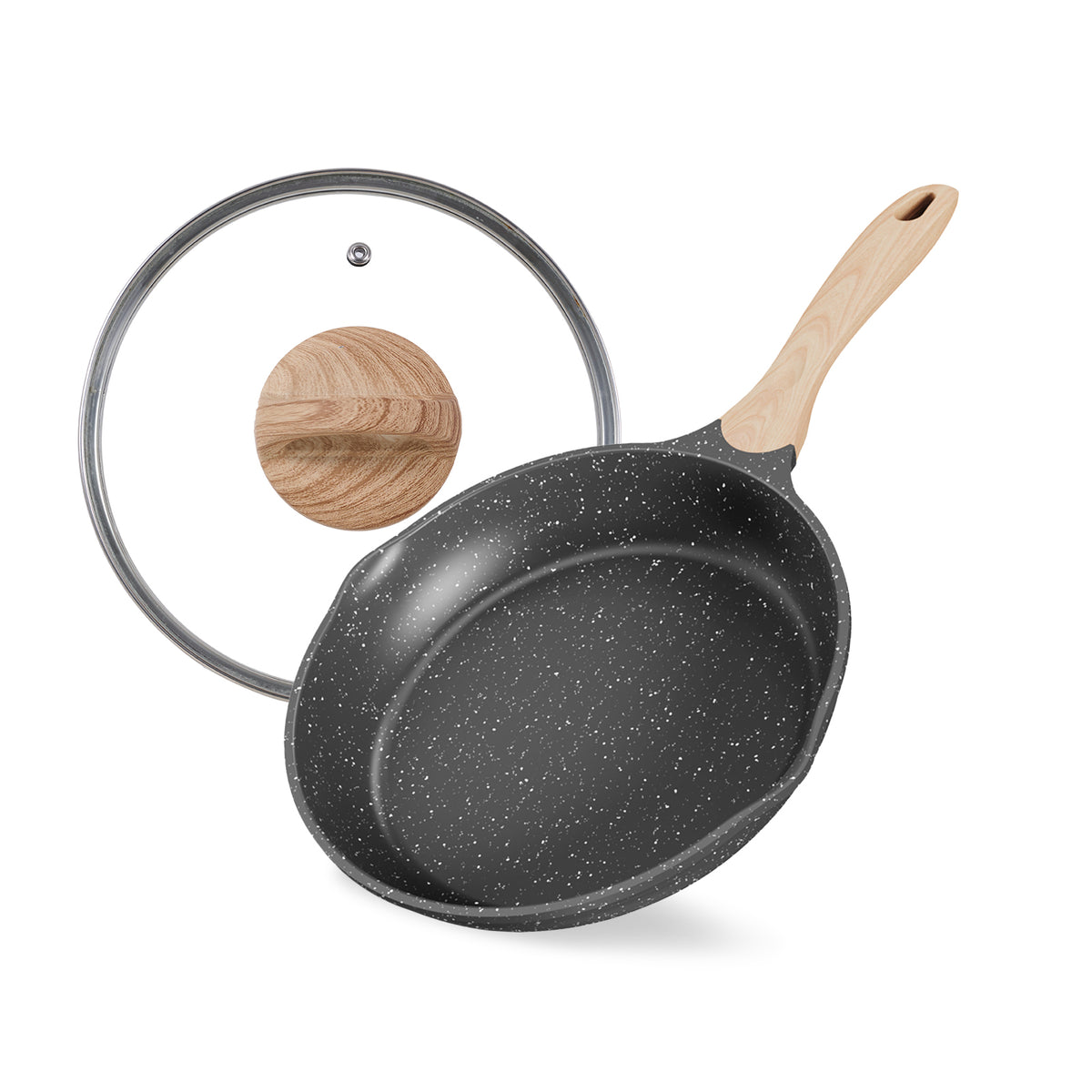 JEETEE Non-stick Wok Pan with Glass Lid, Granite Stone Coating Cookwar –  JEETEE STORE