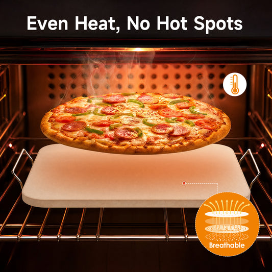 JEETEE Cordierite Pizza Stone Set, 15x12 Inch Baking Stone for Oven & Grill