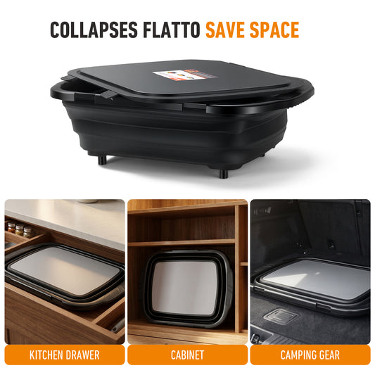 JEETEE Collapsible BBQ Prep Tub with Lid, 3-in-1 XL Large Capacity | Built-In Titanium Cutting Board, For Marinating, For Grilling, For Camping & Food Storage