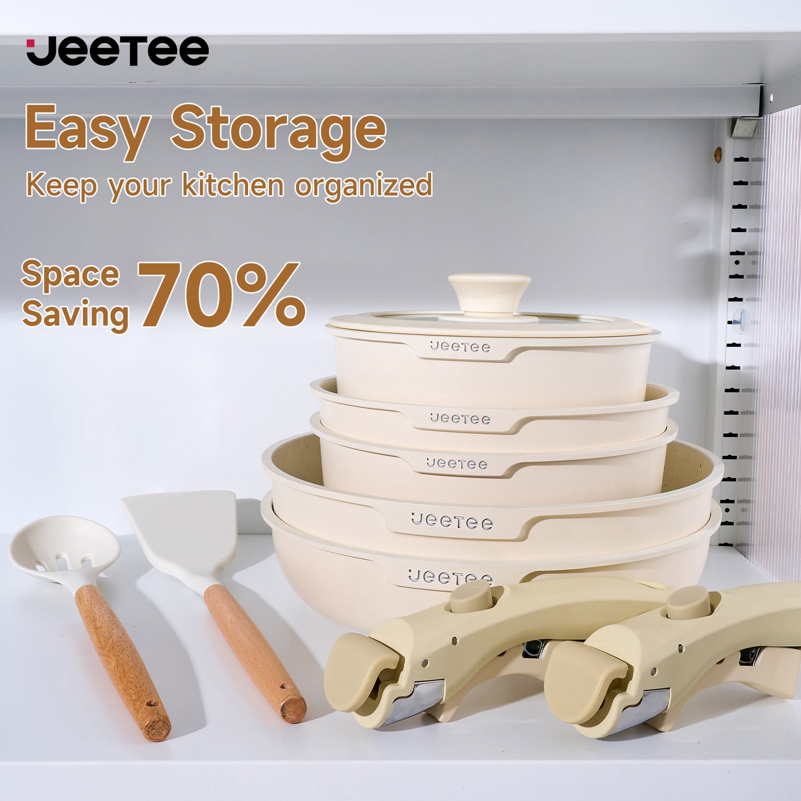 JEETEE Pots and Pans Set Non Stick 26pcs, Cookware Set with Removable Handle