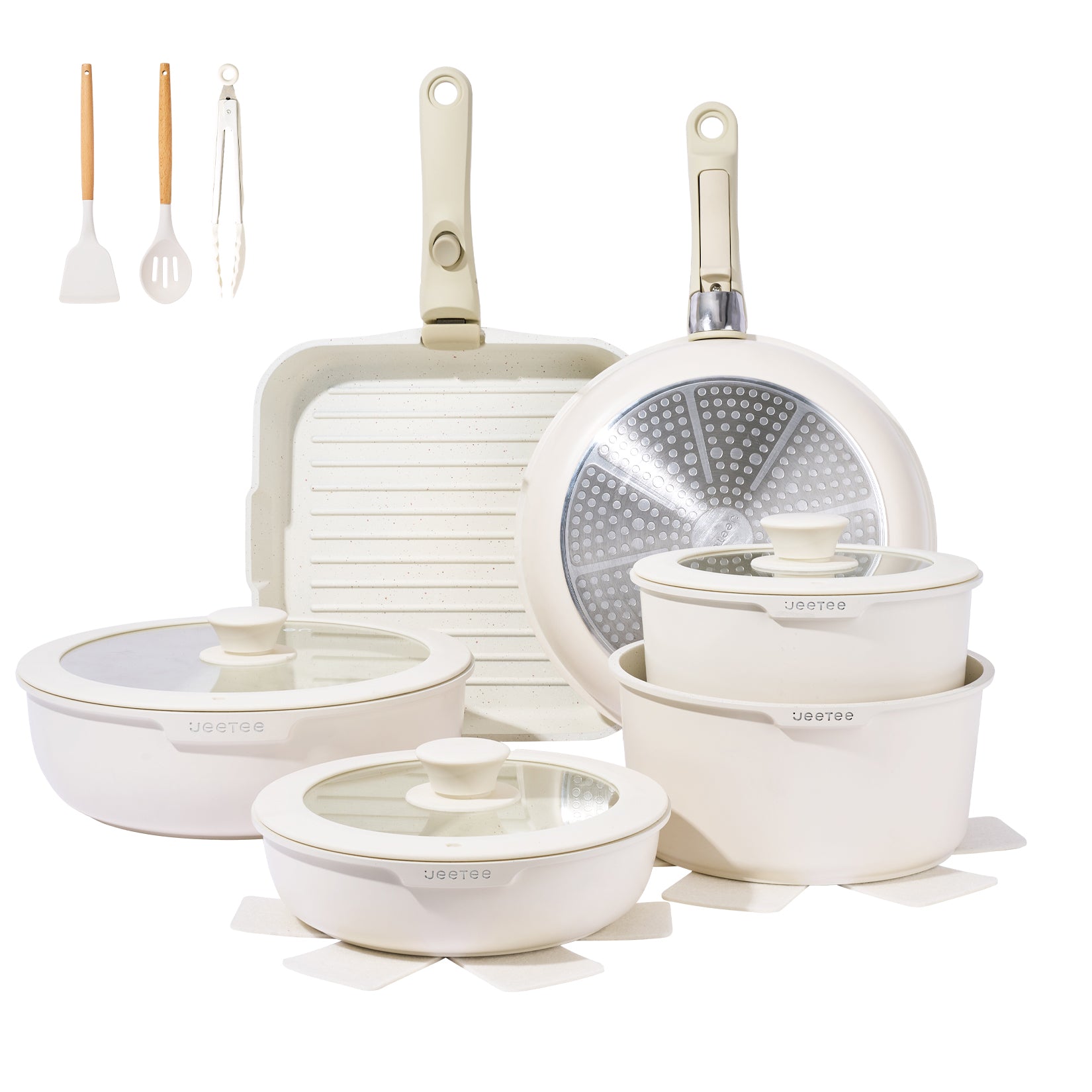 JEETEE Pots and Pans Set Non Stick 26pcs, Cookware Set with Removable Handle