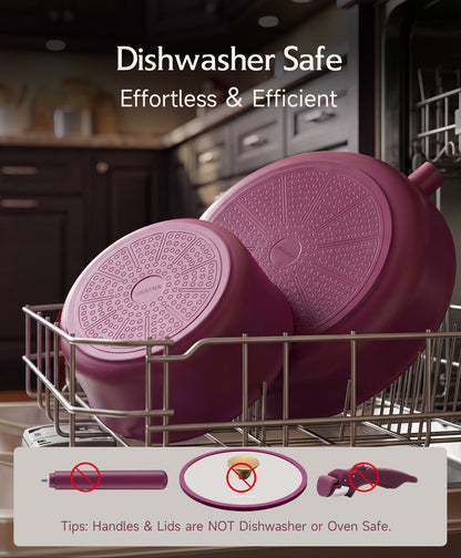 JEETEE 24 PCS Pots and Pans Set Non Stick Titanium Ceramic Cookware Set Dual Handle System Non Toxic Purple Pots and Pans Set - PFOA PFOS PTFE Free, Oven & Dishwasher Safe, All Stovetop Compatible