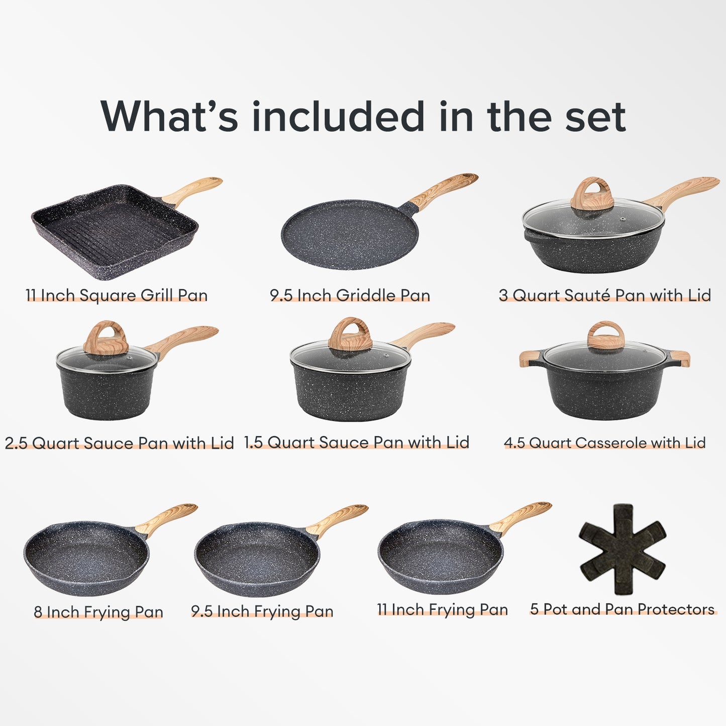 JEETEE Nonstick Granite Cookware Set – Grey/Beige/Pink