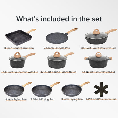 JEETEE Nonstick Granite Cookware Set – Grey/Beige/Pink