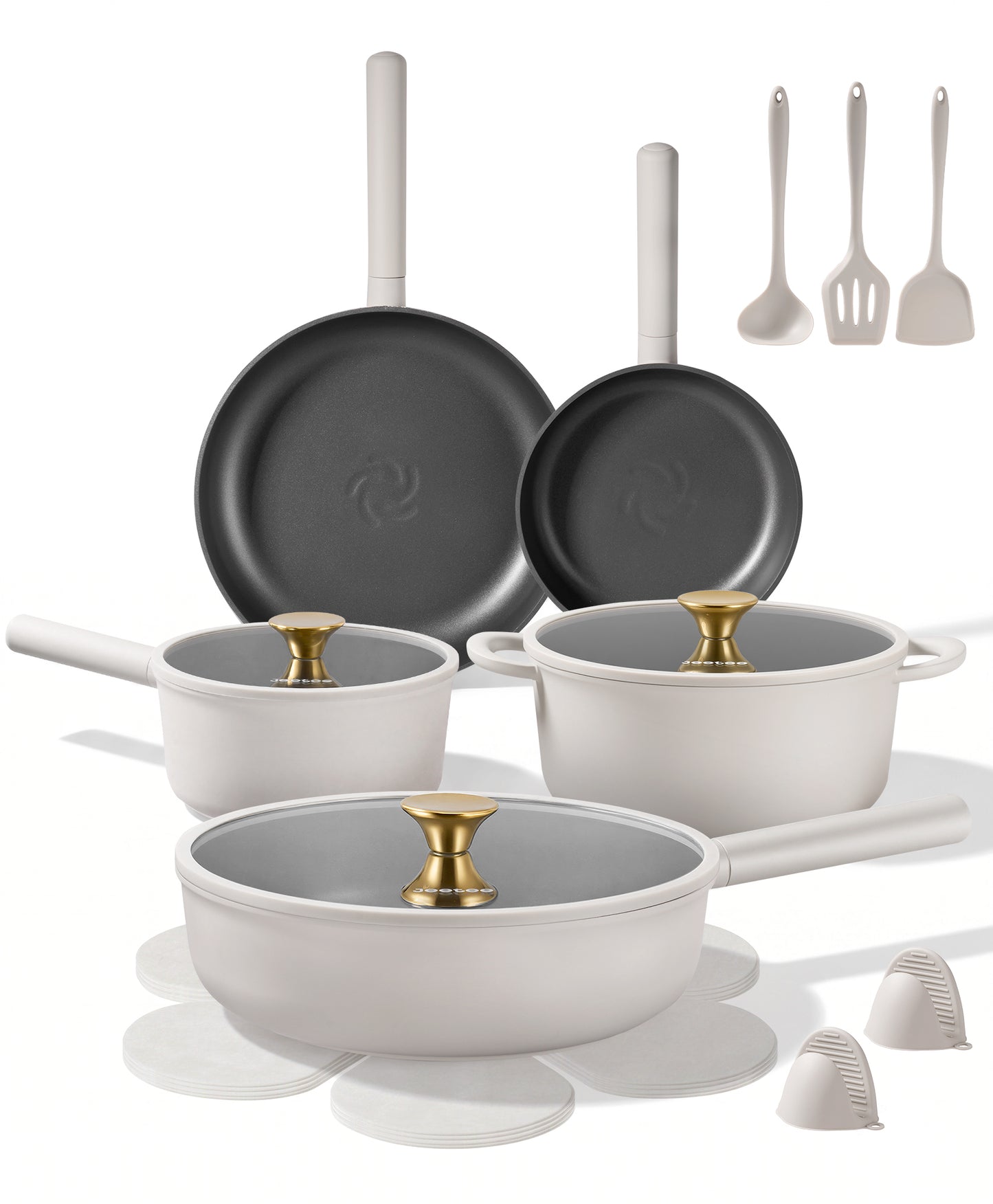 JEETEE Pots and Pans Set Non Stick, Healthy Titanium Pans for Cooking, 17Pcs Ceramic Cookware Set Non-toxic Induction Kitchen Cooking Set, Oven & Dishwasher Safe, PFOA PFOS PTFE Free