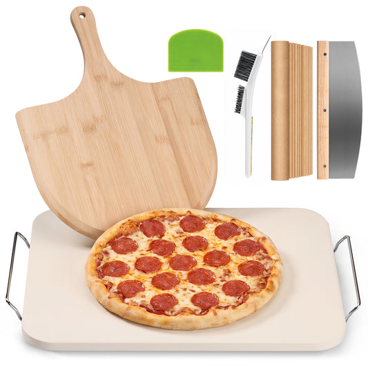 JEETEE Cordierite Pizza Stone Set, 15x12 Inch Baking Stone for Oven & Grill