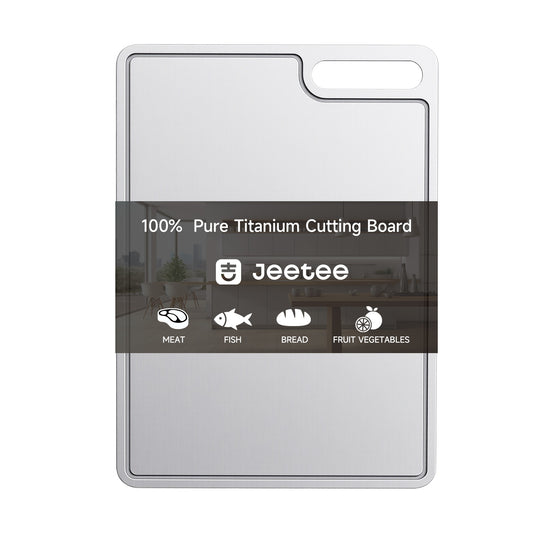 Tabla de cortar de titanio JEETEE para cocina, no tóxica con ranura para jugos | 100% titanio puro, doble cara, apta para lavavajillas, para carne, fruta, verduras