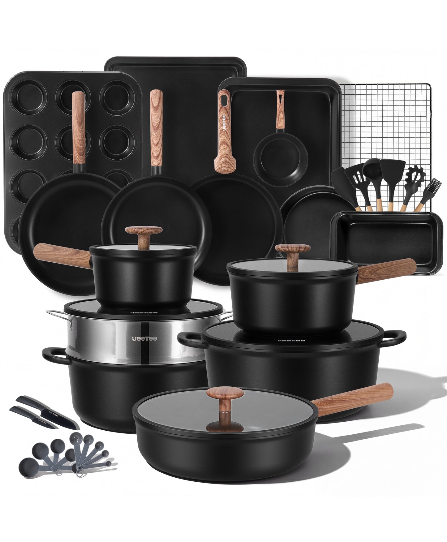 JEETEE 50-Piece Titanium Cookware Set with Bakeware | Induction & Oven Safe, PFAS Free