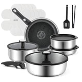 Load image into Gallery viewer, Jeetee 18pcs Hybrid Stainless Steel Cookware Set with Detachable Handle