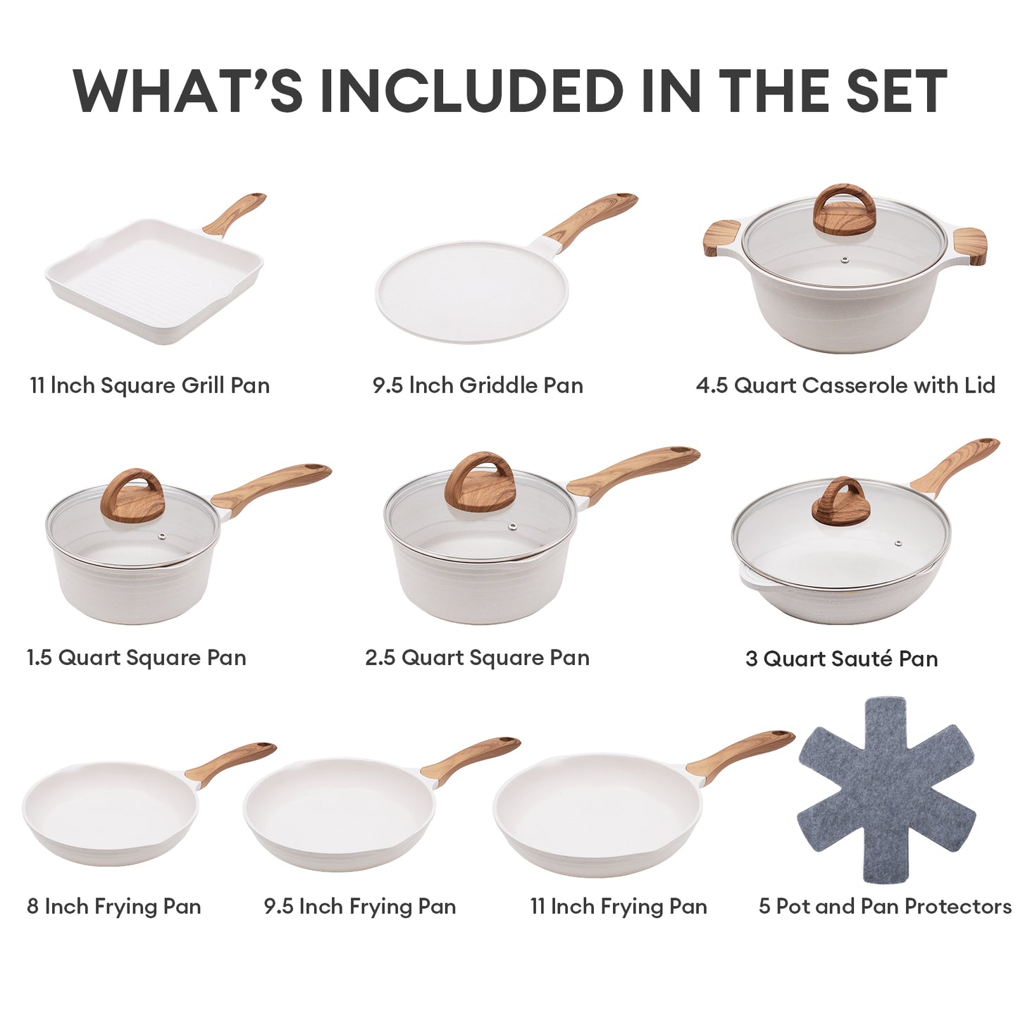 JEETEE Nonstick Granite Cookware Set – Grey/Beige/Pink