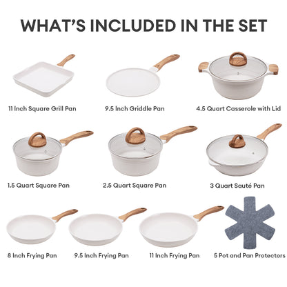 JEETEE Nonstick Granite Cookware Set – Grey/Beige/Pink