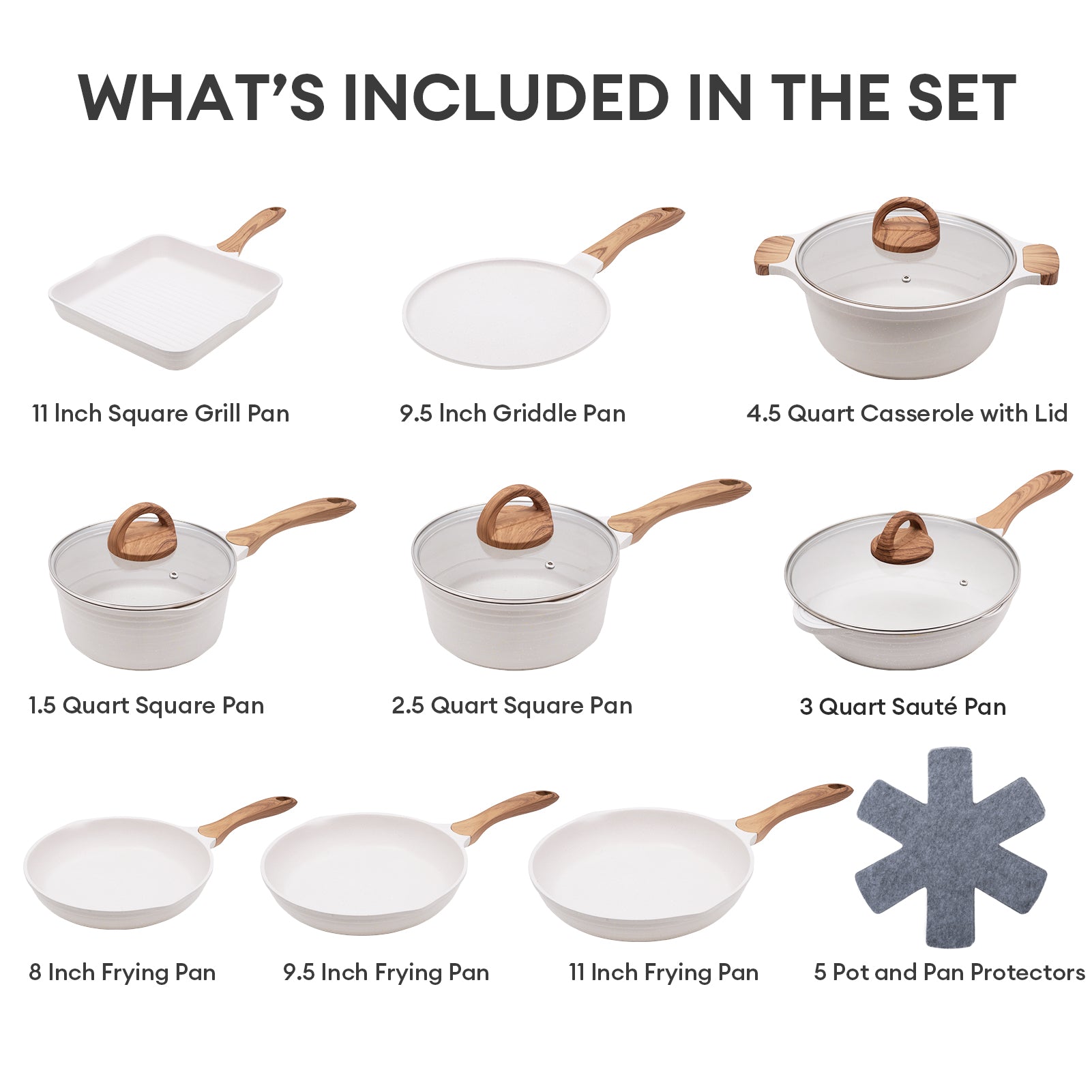 JEETEE Pots and Pans Set Nonstick 23pcs, Healthy Kitchen Cookware Sets,  Induction Cooking Set W/Gray Granite Stone Frying Pans, Saucepans, Sauté  Pan