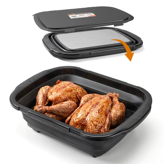 JEETEE Collapsible BBQ Prep Tub with Lid, 3-in-1 XL Large Capacity | Built-In Titanium Cutting Board, For Marinating, For Grilling, For Camping & Food Storage