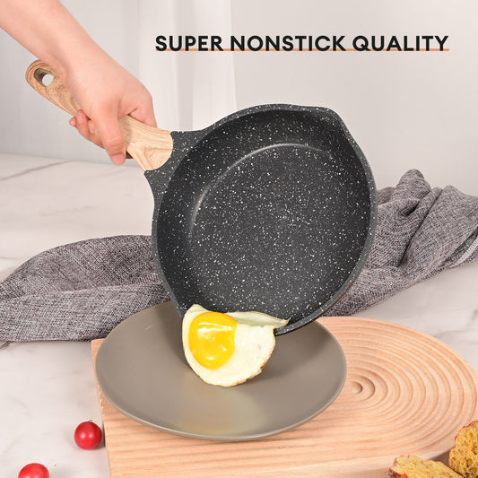 Juego de ollas y sartenes antiadherentes JEETEE, juego de utensilios de cocina con revestimiento de granito para inducción, gris/beige/rosa