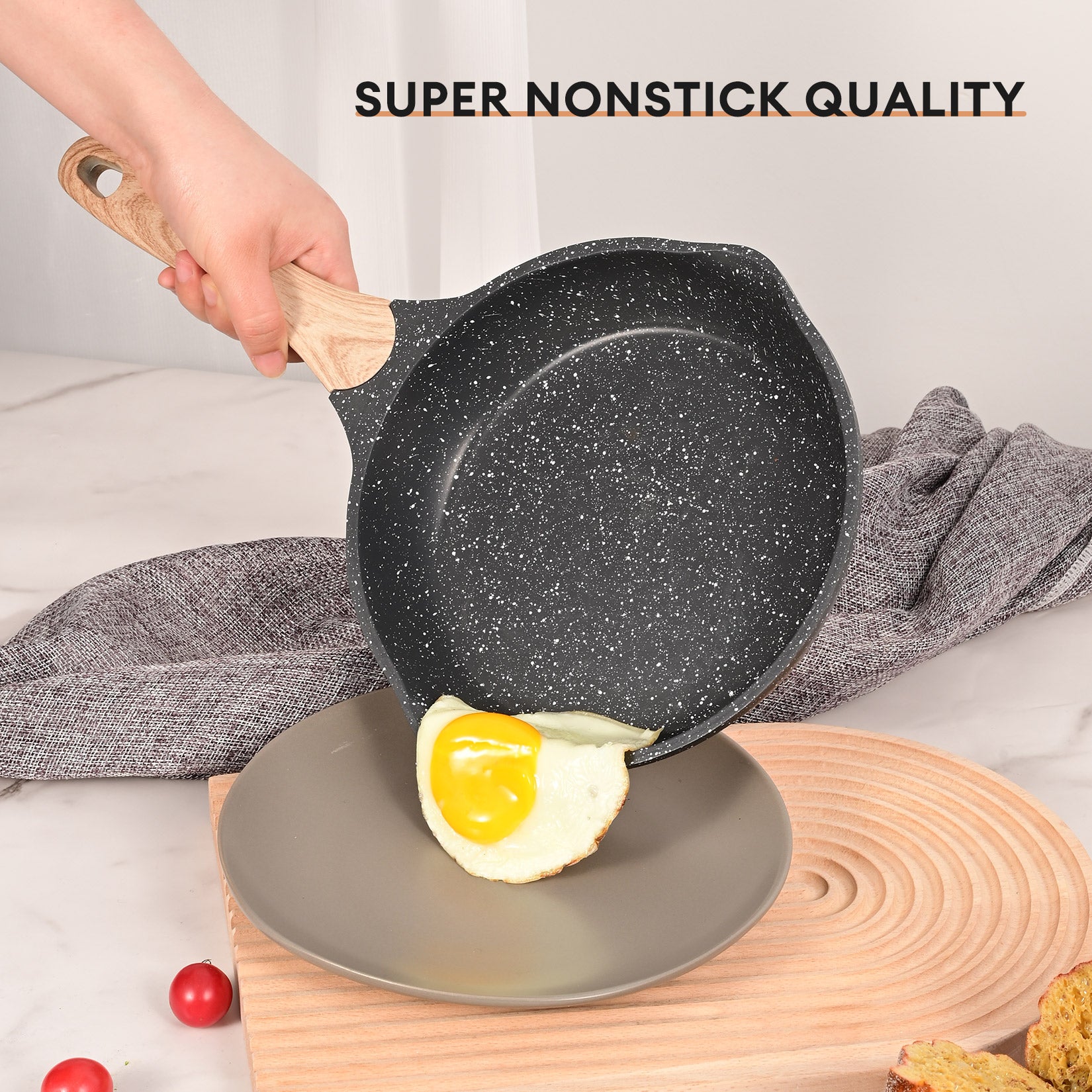 JEETEE 8 Inch Nonstick Frying Pan, Stone Coating Cookware, Nonstick  Omelette Pan with Heat-Resistant Handle, Induction Skillet for Eggs (Grey)