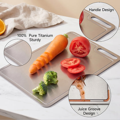 Tabla de cortar de titanio JEETEE para cocina, no tóxica con ranura para jugos | 100% titanio puro, doble cara, apta para lavavajillas, para carne, fruta, verduras