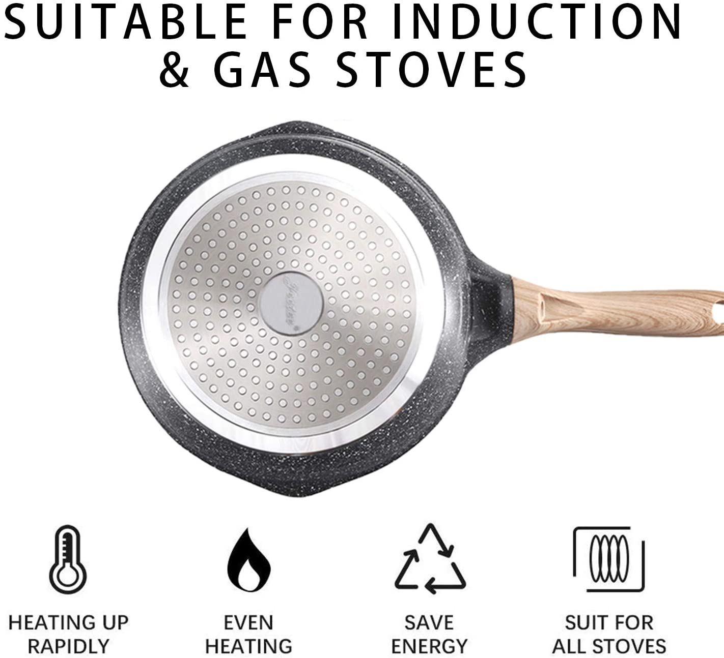 JEETEE Skillet Frying Pan, Granite Stone Coating Cookware, Grey