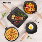 Load image into Gallery viewer, JEETEE Pots and Pans Set Nonstick, Induction Granite Coating Cookware Sets, Grey/Beige/Pink