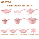 Load image into Gallery viewer, JEETEE Pots and Pans Set Nonstick, Induction Granite Coating Cookware Sets, Grey/Beige/Pink