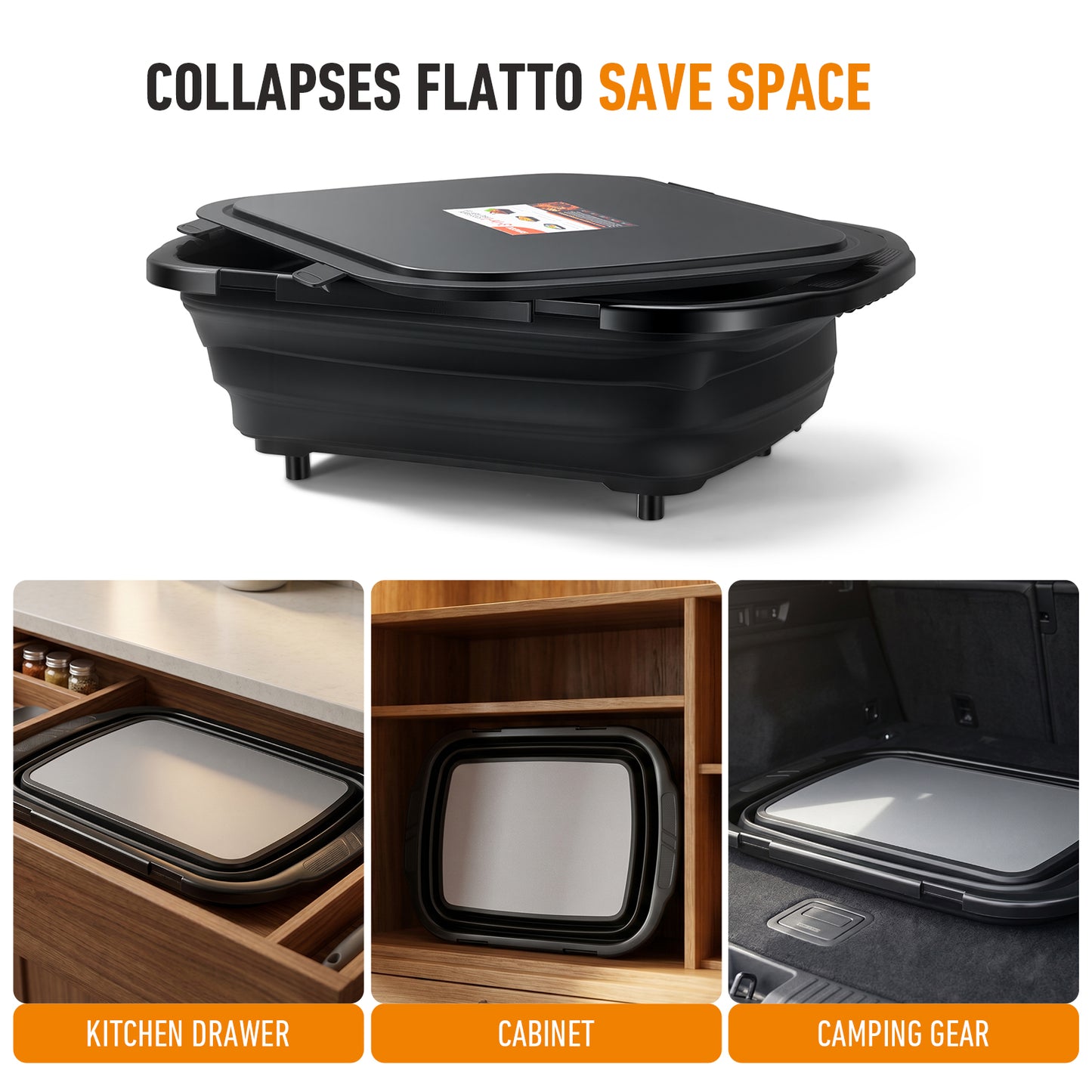 JEETEE Cubeta plegable para barbacoa con tapa, capacidad extragrande 3 en 1 | Tabla de cortar de titanio integrada, para marinar, asar a la parrilla, acampar y almacenar alimentos