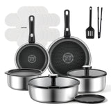 Load image into Gallery viewer, Jeetee 18pcs Hybrid Stainless Steel Cookware Set with Detachable Handle