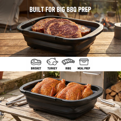 JEETEE Cubeta plegable para barbacoa con tapa, capacidad extragrande 3 en 1 | Tabla de cortar de titanio integrada, para marinar, asar a la parrilla, acampar y almacenar alimentos