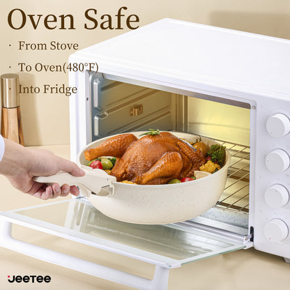 Juego de ollas y sartenes antiadherentes JEETEE de 17 piezas, set de batería de cocina con mango extraíble