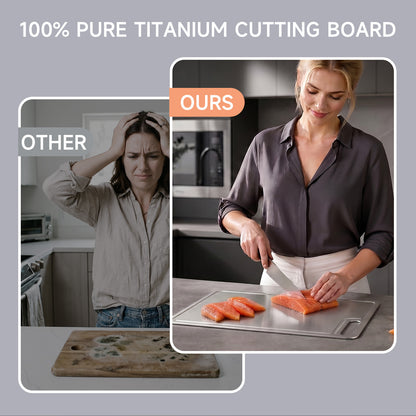 Tabla de cortar de titanio JEETEE para cocina, no tóxica con ranura para jugos | 100% titanio puro, doble cara, apta para lavavajillas, para carne, fruta, verduras