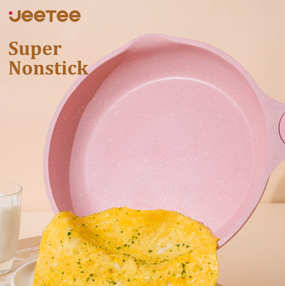 JEETEE Nonstick Granite Cookware Set – Grey/Beige/Pink