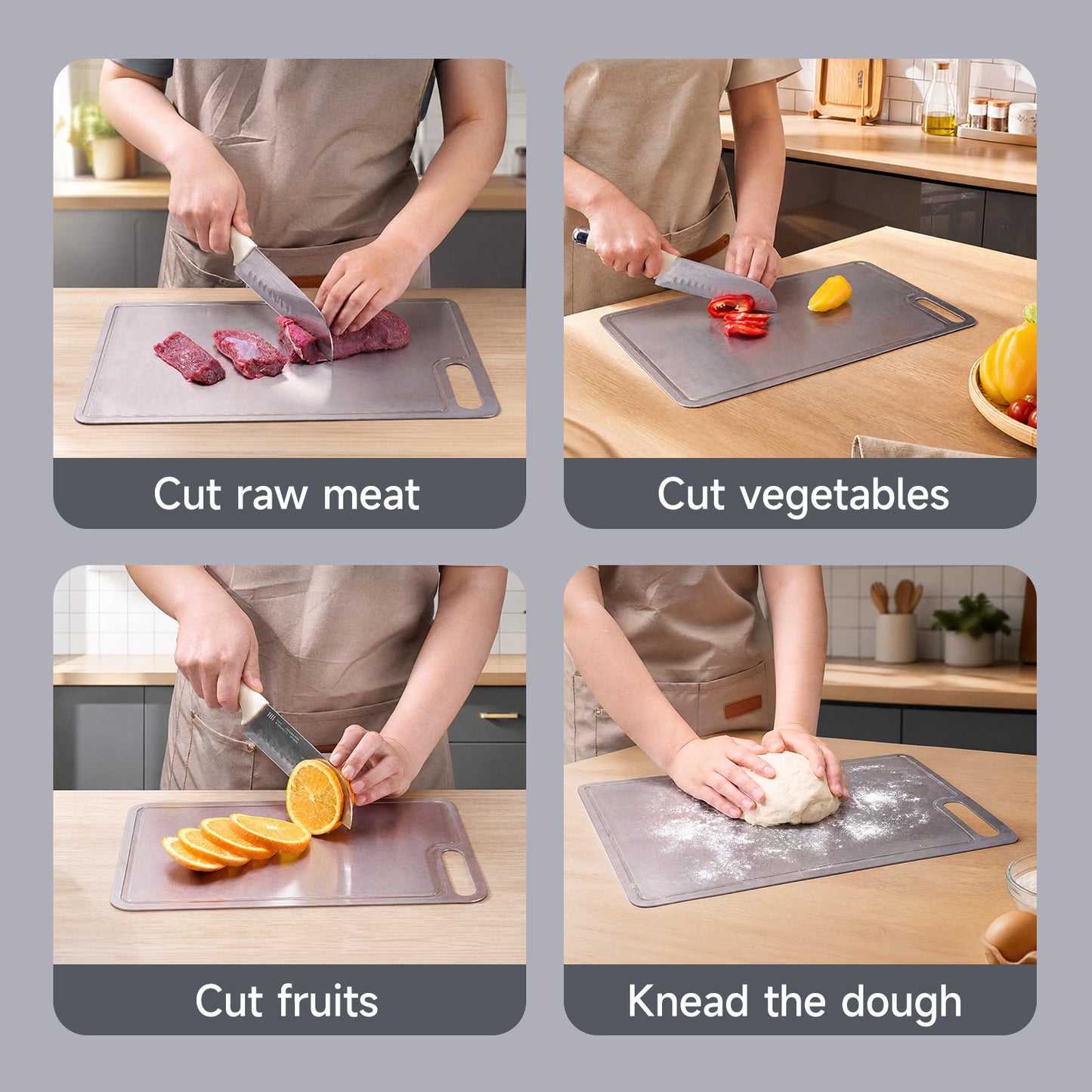 Tabla de cortar de titanio JEETEE para cocina, no tóxica con ranura para jugos | 100% titanio puro, doble cara, apta para lavavajillas, para carne, fruta, verduras