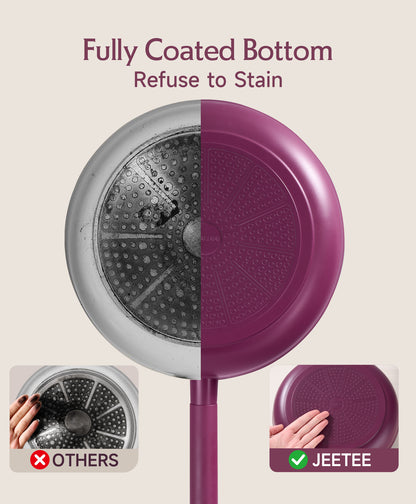 JEETEE 24 PCS Pots and Pans Set Non Stick Titanium Ceramic Cookware Set Dual Handle System Non Toxic Purple Pots and Pans Set - PFOA PFOS PTFE Free, Oven & Dishwasher Safe, All Stovetop Compatible