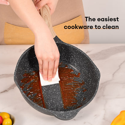 JEETEE Nonstick Granite Cookware Set – Grey/Beige/Pink