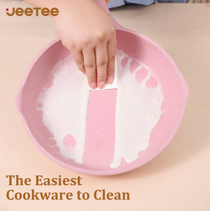 JEETEE Nonstick Granite Cookware Set – Grey/Beige/Pink