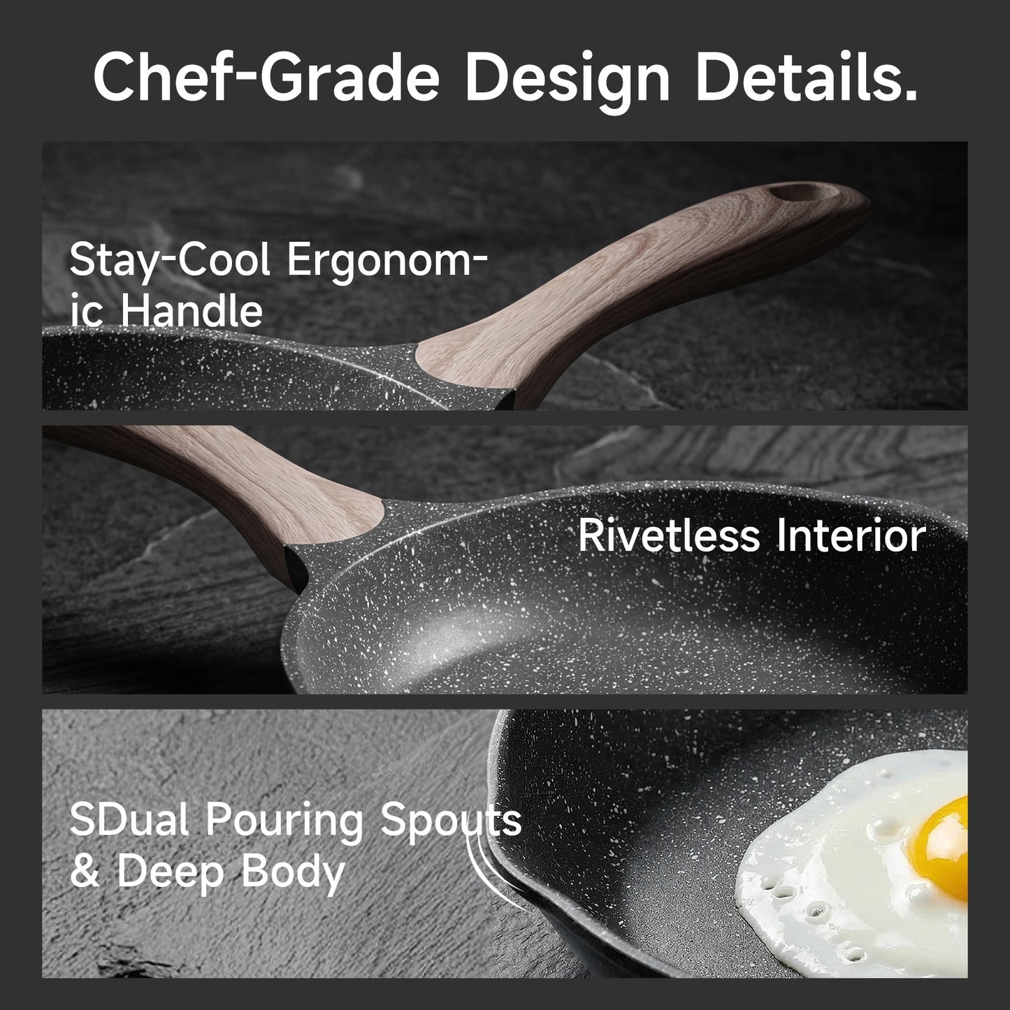 Sartén JEETEE, utensilios de cocina con revestimiento de piedra de granito, gris
