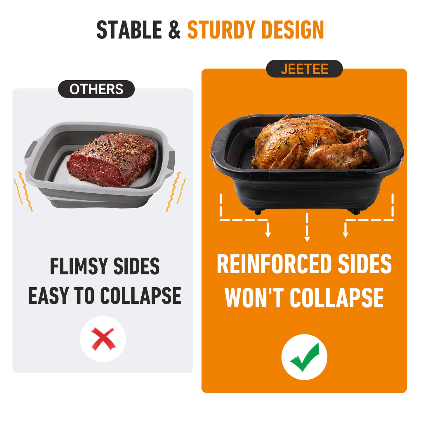 JEETEE Cubeta plegable para barbacoa con tapa, capacidad extragrande 3 en 1 | Tabla de cortar de titanio integrada, para marinar, asar a la parrilla, acampar y almacenar alimentos