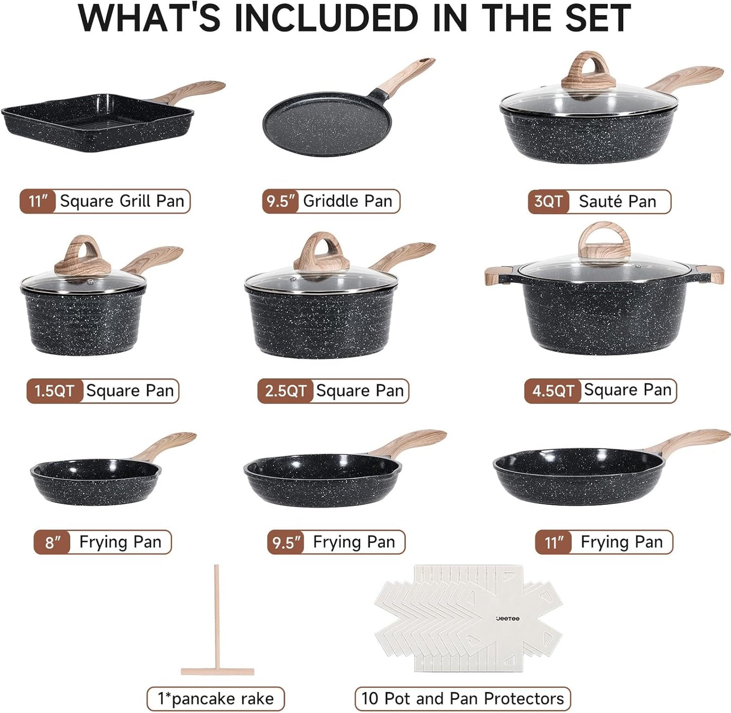 JEETEE Nonstick Granite Cookware Set – Grey/Beige/Pink