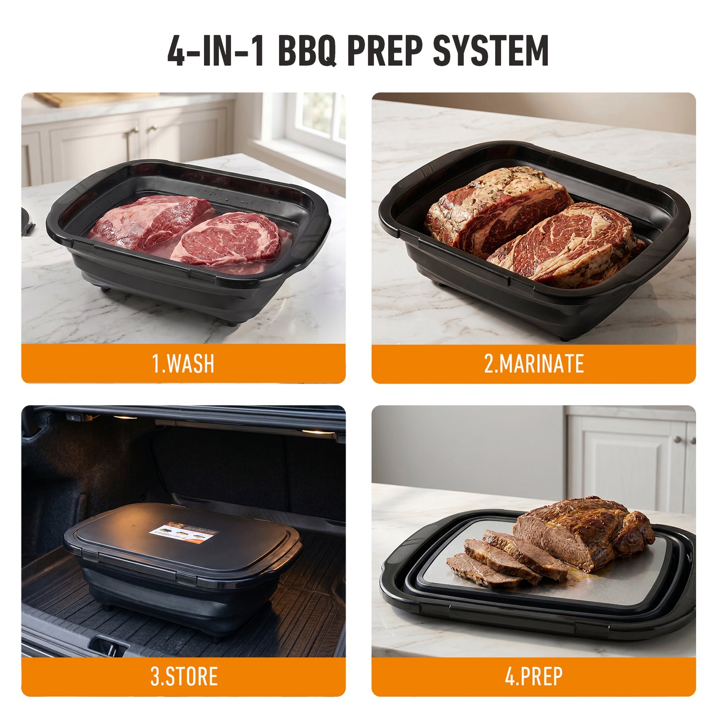 JEETEE Cubeta plegable para barbacoa con tapa, capacidad extragrande 3 en 1 | Tabla de cortar de titanio integrada, para marinar, asar a la parrilla, acampar y almacenar alimentos