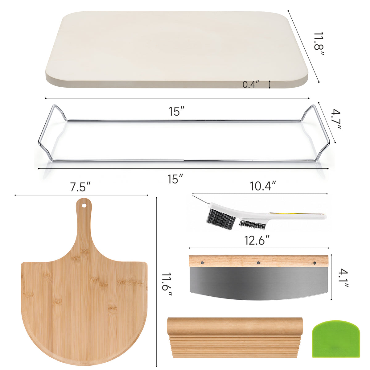 JEETEE Cordierite Pizza Stone Set, 15x12 Inch Baking Stone for Oven & Grill