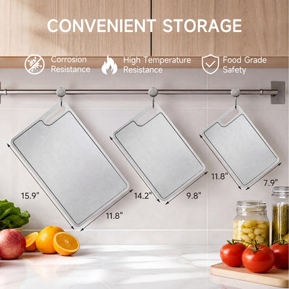Tabla de cortar de titanio JEETEE para cocina, no tóxica con ranura para jugos | 100% titanio puro, doble cara, apta para lavavajillas, para carne, fruta, verduras