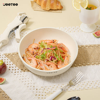 Juego de ollas y sartenes antiadherentes JEETEE de 17 piezas, set de batería de cocina con mango extraíble