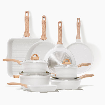 JEETEE Nonstick Granite Cookware Set – Grey/Beige/Pink