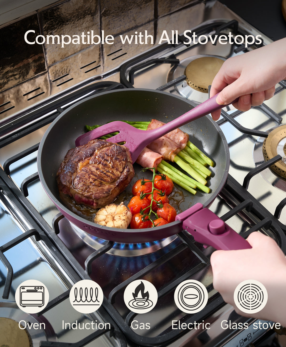 JEETEE 24 PCS Pots and Pans Set Non Stick Titanium Ceramic Cookware Set Dual Handle System Non Toxic Purple Pots and Pans Set - PFOA PFOS PTFE Free, Oven & Dishwasher Safe, All Stovetop Compatible