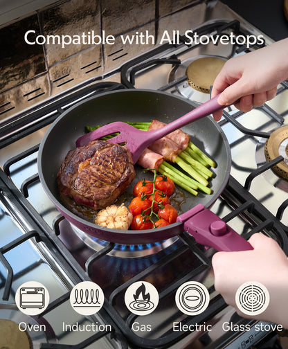 JEETEE 24 PCS Pots and Pans Set Non Stick Titanium Ceramic Cookware Set Dual Handle System Non Toxic Purple Pots and Pans Set - PFOA PFOS PTFE Free, Oven & Dishwasher Safe, All Stovetop Compatible