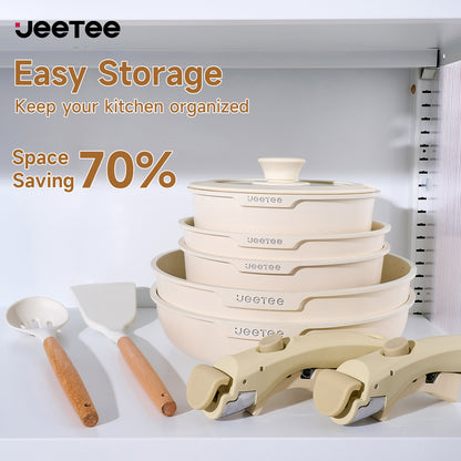 JEETEE Pots and Pans Set Non Stick 26pcs, Cookware Set with Removable Handle