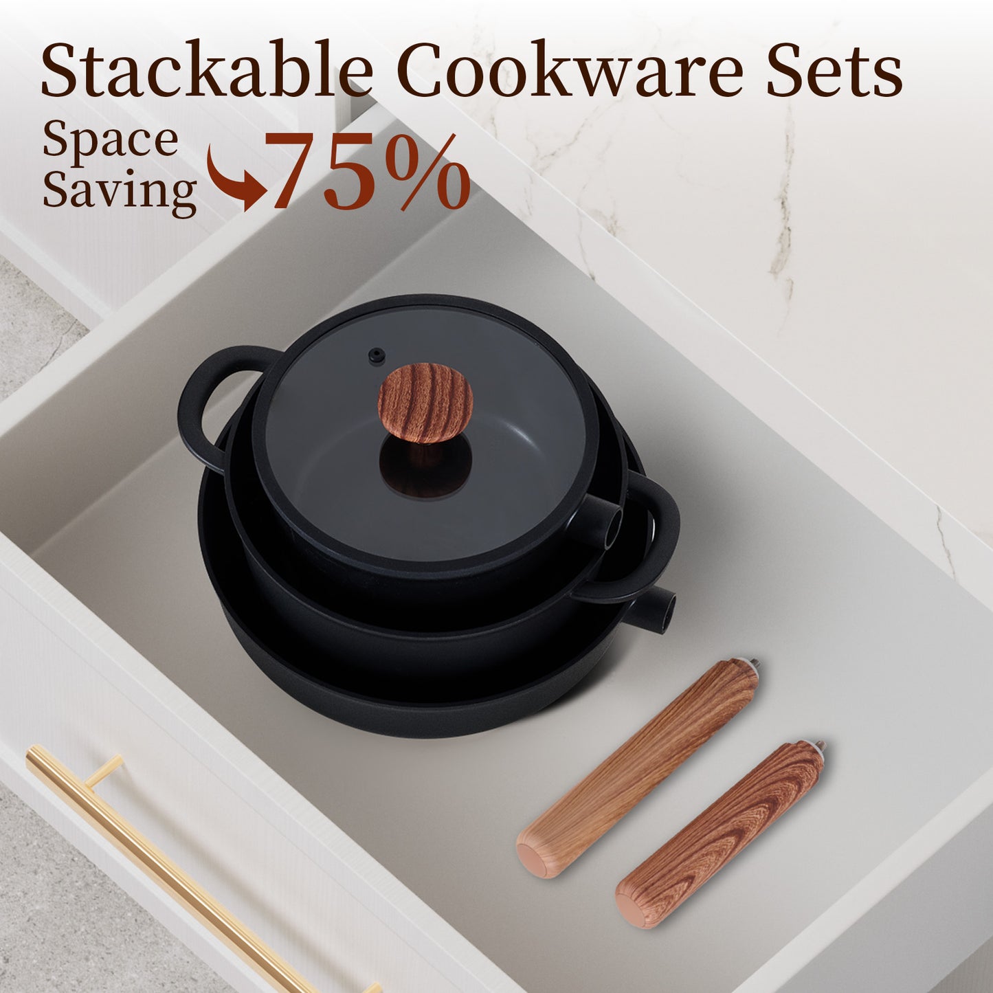 JEETEE Ceramic Nonstick Cookware Set with Removable Handles